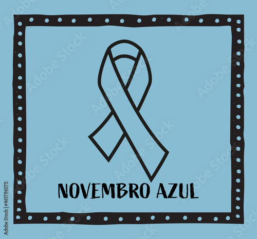 Novembro Azul is blue November in Portuguse. Blue ribbon vector. Prostate cancer awareness month ribbon background. photo