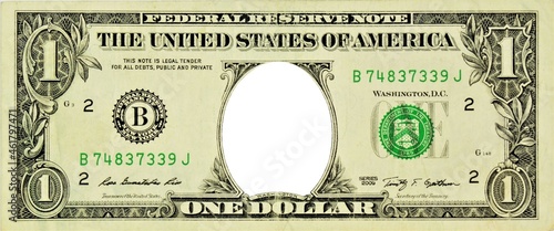 One US dollar with an empty space without a portrait. Frame background, template for photo design. © Николай Зотов