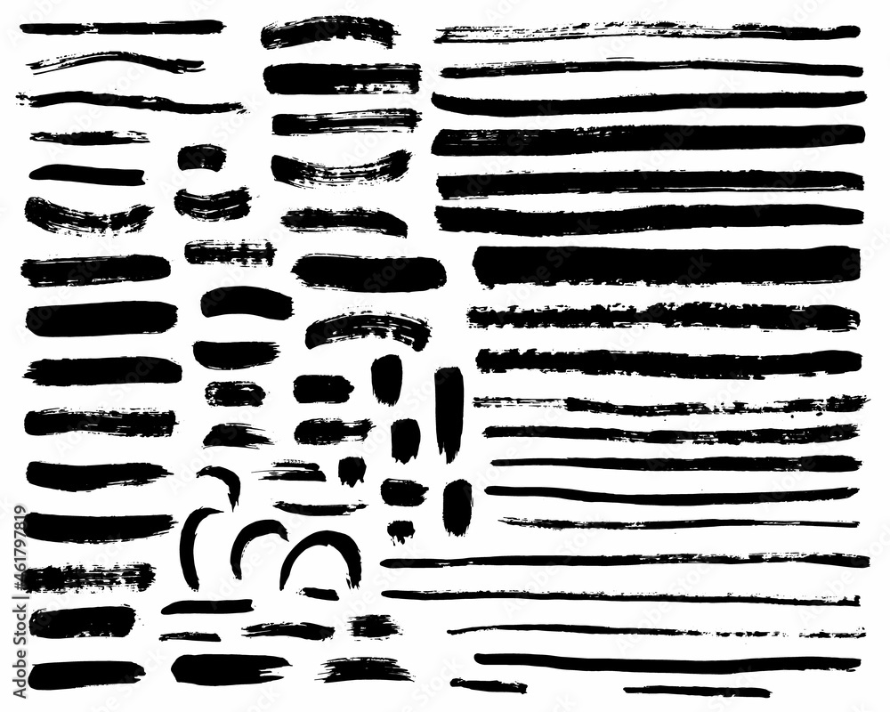 Vector set of grunge artistic brush strokes, brushes. Creative design elements. Long, short, edged black lines. Vector set of grunge artistic brush strokes, brushes. Creative design elements. Long, short, edged black lines.