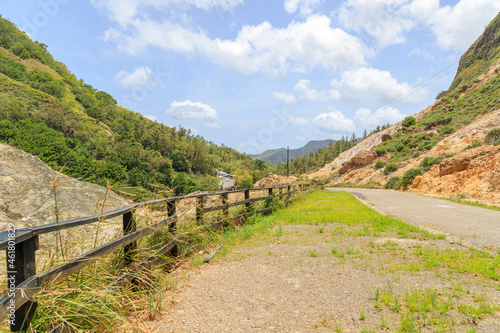 road in hilly terrain in Sulphur Springs, Soufriere, Saint Lucia