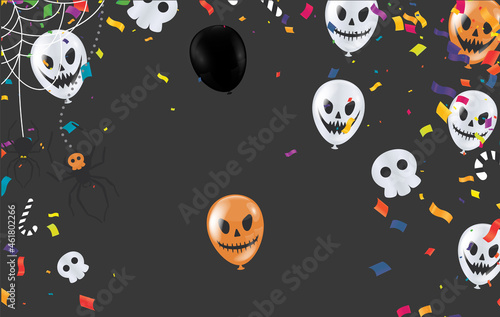 Happy Halloween banner trick party balloons, ghost, bats, Party invitation background Vector illustration