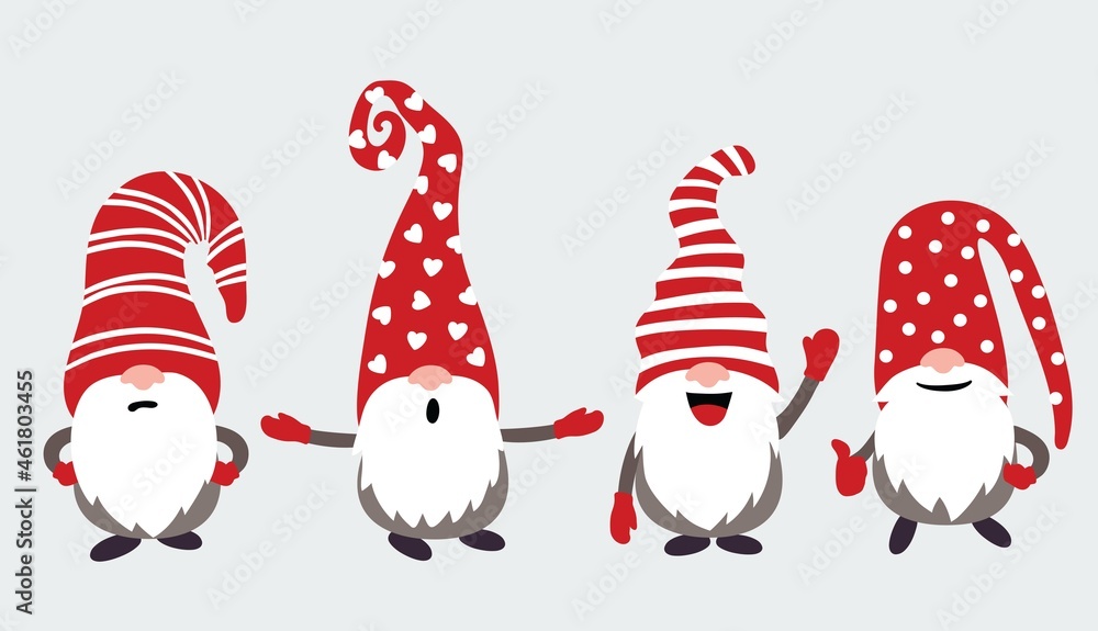Christmas gnomes vector illustration on gray background - obrazy, fototapety, plakaty 