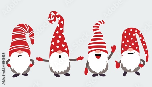 Christmas gnomes vector illustration on gray background