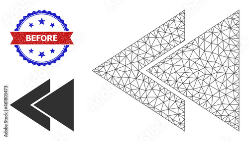 Mesh fast back rewind wireframe illustration, and bicolor rubber Before seal. Mesh wireframe illustration based on fast back rewind pictogram.