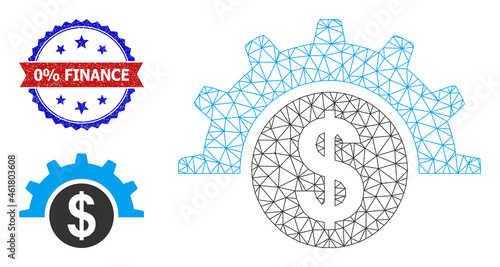 Polygonal financial industry frame icon, and bicolor unclean 0% Finance seal. Polygonal carcass image is designed with financial industry pictogram.