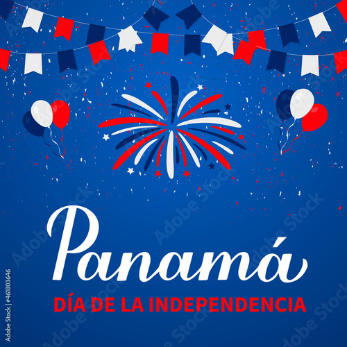 Panama Independence Day lettering in Spanish. National holiday celebrated in November. Vector template for typography poster, banner, greeting card, flyer, etc