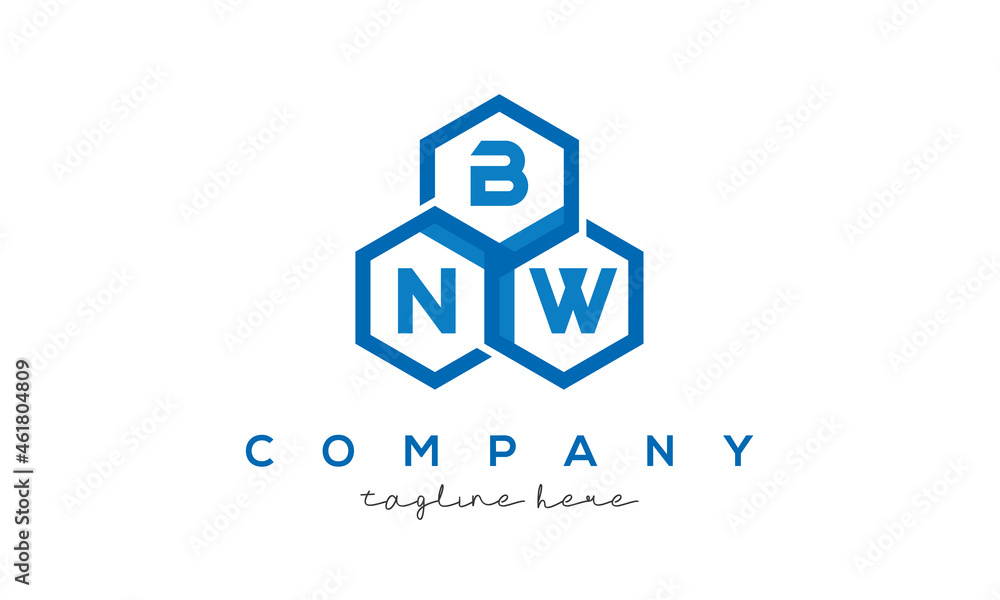 BNW three letters creative polygon hexagon logo BNW three letters creative polygon hexagon logo