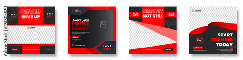 Fitness gym social media post banner template with black and red color, gym social media banner, fitness gym social media post banner. gym banner,  vector illustration
