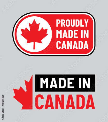 Label icon logo symbol design of 'Proudly Made In Canada'.