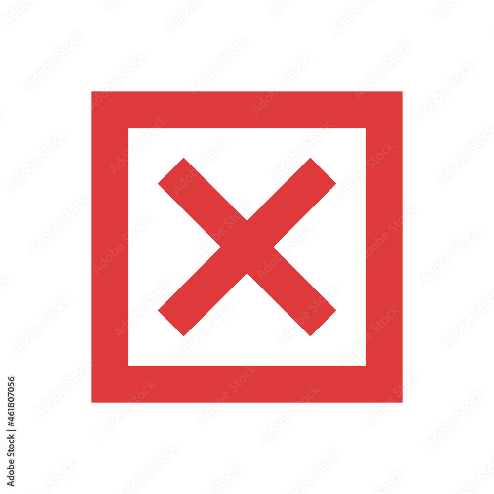 Cross x icon on box button. Wrong, reject icon vector illustration Cross x icon on box button. Wrong, reject icon vector illustration