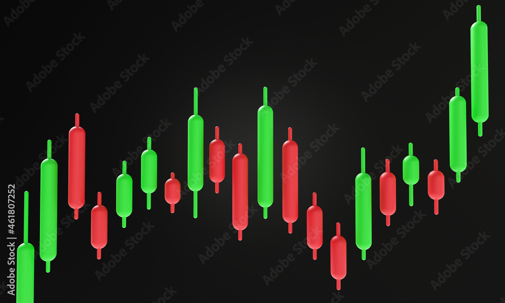 3d rendering Candlestick chart, financial and stock markets, Minimal concept trading cryptocurrency, investment trading, exchange, isometric, financial, index, Bullish, forex,	
