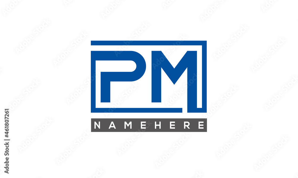 PM Letters Logo With Rectangle Logo Vector PM Letters Logo With Rectangle Logo Vector