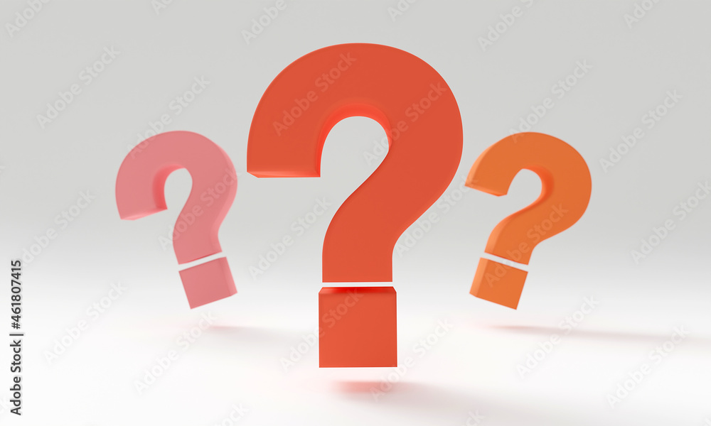 3D Question mark icon on a white background, red text, isolated,copy space, 3d rendering illustration. 3D Question mark icon on a white background, red text, isolated,copy space, 3d rendering illustration.