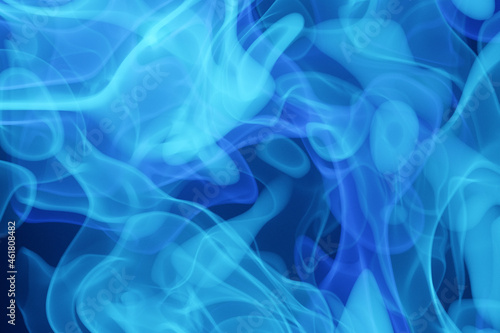 3D illustration blue  abstract cloud of smoke pattern on a black isolated background