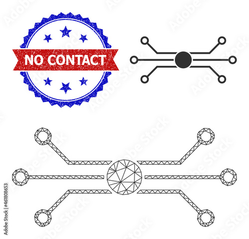 Polygonal chip connections carcass icon, and bicolor scratched No Contact watermark. Polygonal carcass illustration designed with chip connections pictogram.