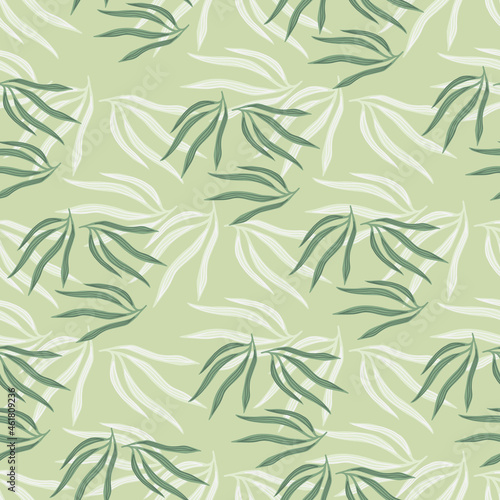 Tropical leaves semless pattern. Abstract tropic leaf on green background.