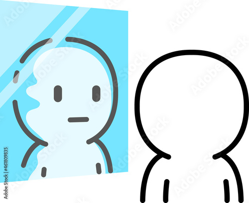 鏡に映った自分を見ている人物