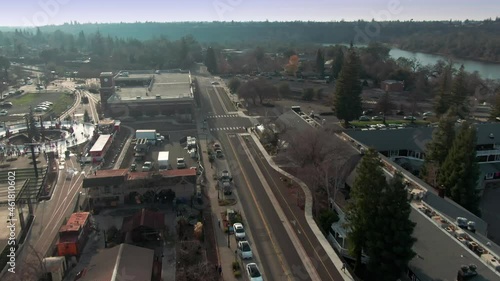 Aerial: downtown Folsom, California, USA photo