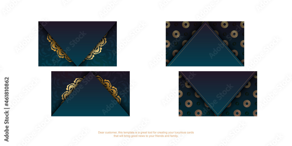 Gradient green business card with abstract gold ornament for your personality.