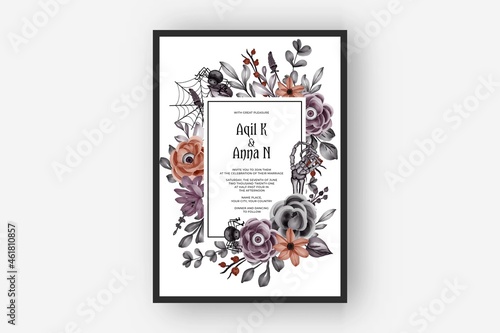 wedding invitation Happy Halloween frame with flower eyes scary