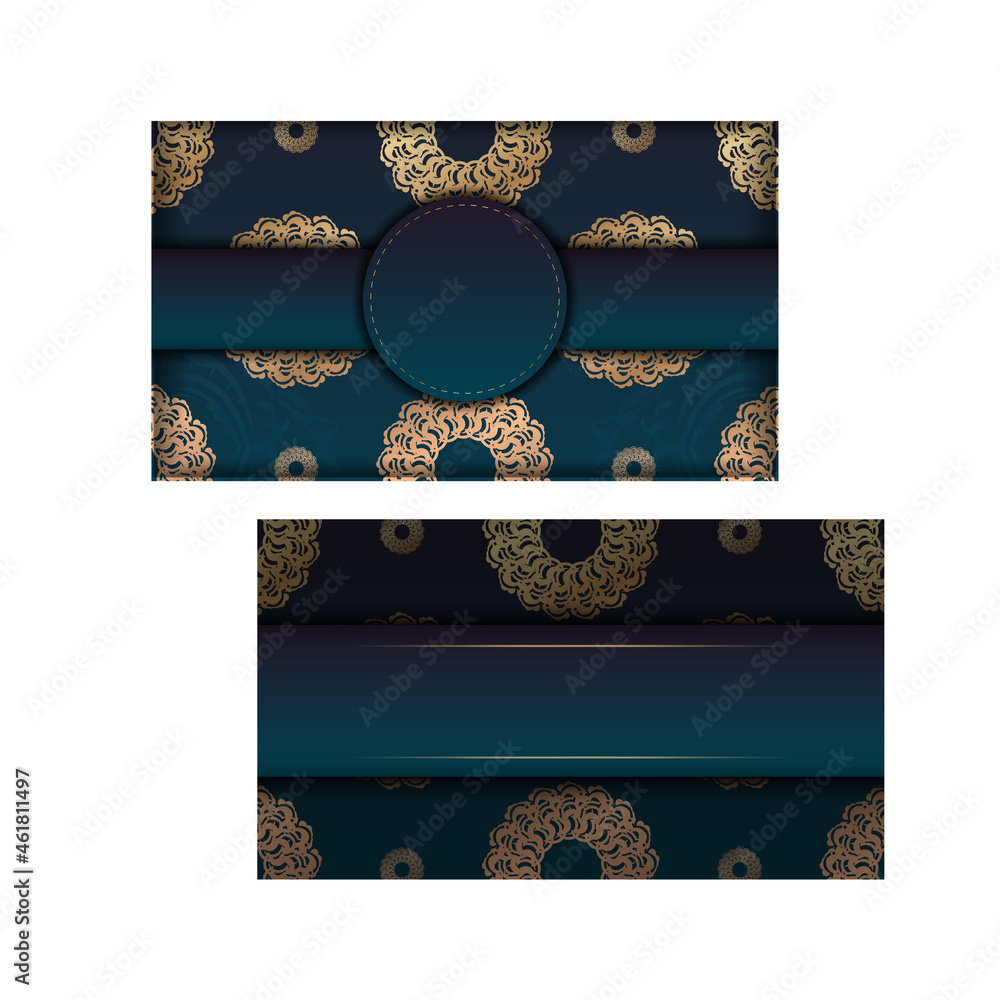 Greeting Green Gradient Flyer with Greek Gold Ornaments for your design.