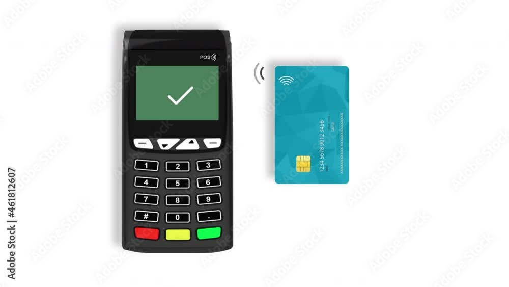 Pos device with contactless credit card. Alpha channel included. Pos device with contactless credit card. Alpha channel included.