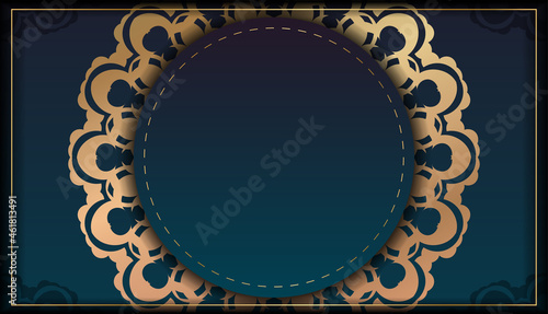 Postcard template with gradient green color with Indian gold ornaments prepared for printing.