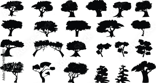 Set of silhouettes of deep trees vector illustration