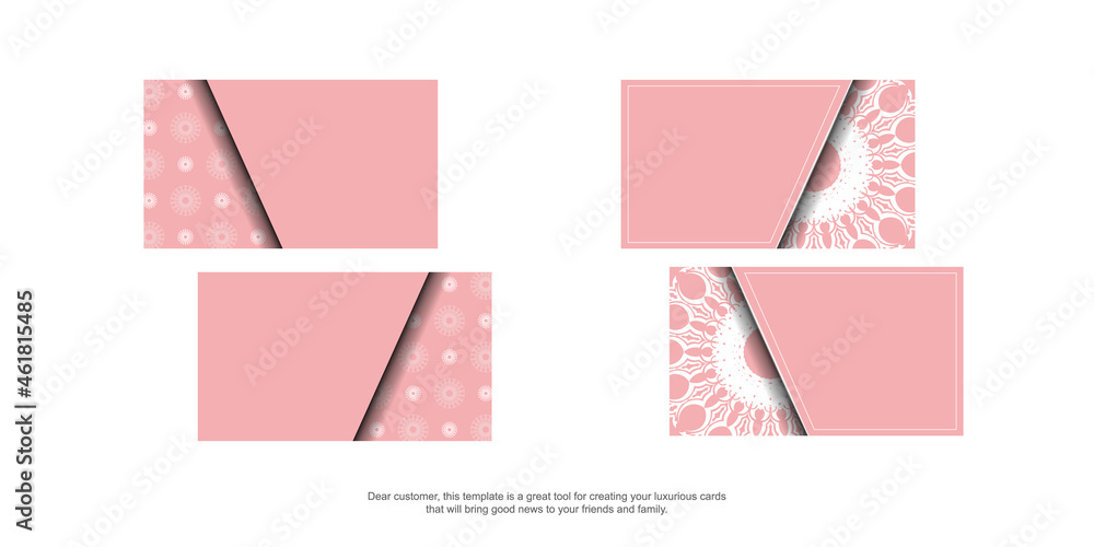 Pink business card with vintage white ornaments for your personality.