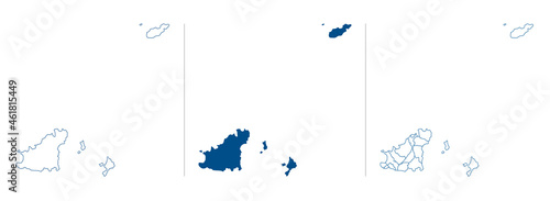 Guernsey map vector. Bailiwick of Guernsey, Channel Islands. High detailed vector outline, blue silhouette and administrative divisions, parishes. All isolated on white background