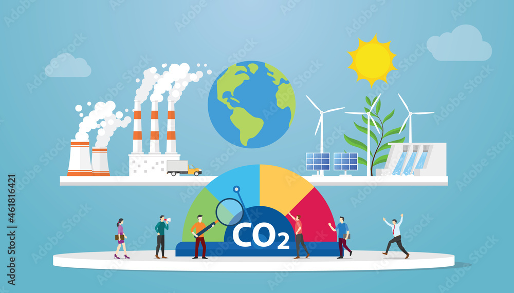 carbon neutral co2 balance concept with modern flat style - obrazy, fototapety, plakaty 