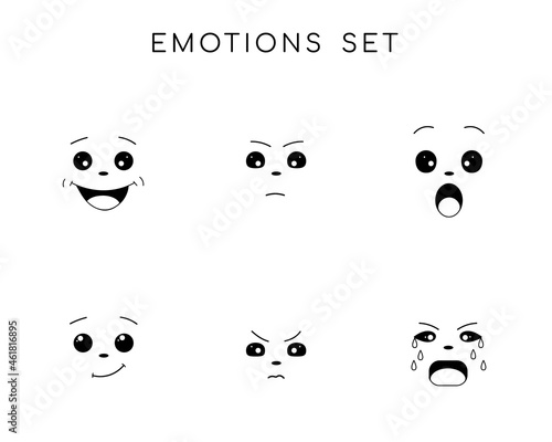 Set with cartoon emotion faces.Vector illustration.
