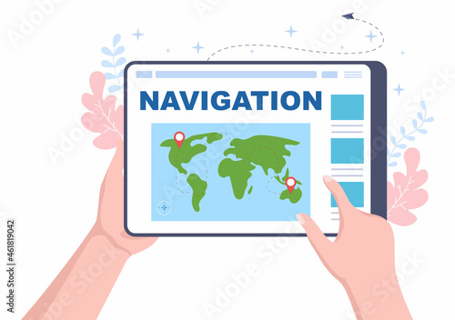 GPS Navigation Map and Compass on Location Search Application Shows the Position or Route you are Going. Background Vector Illustration