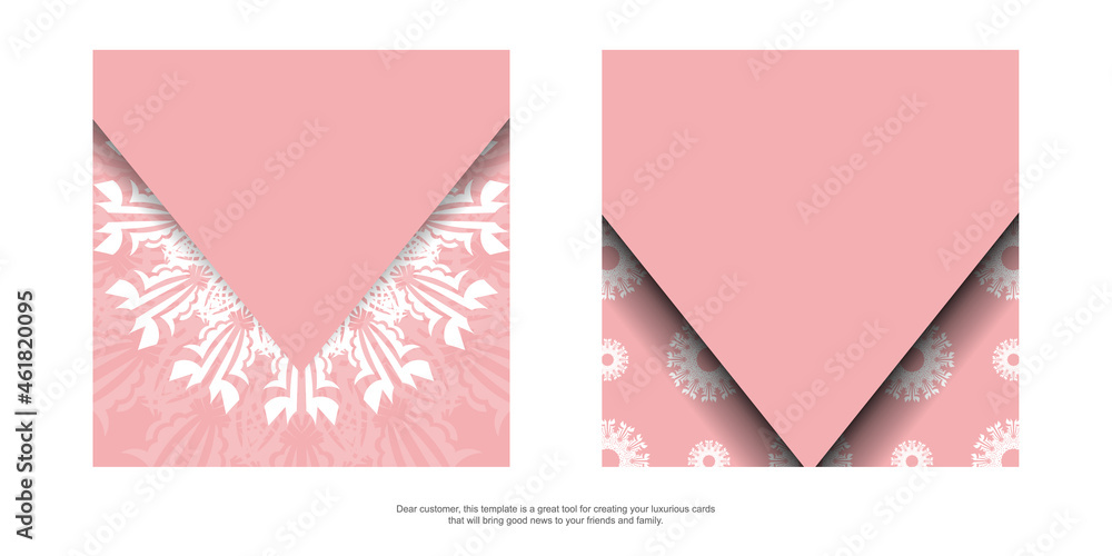 Leaflet pink color with mandala white ornament for your design.
