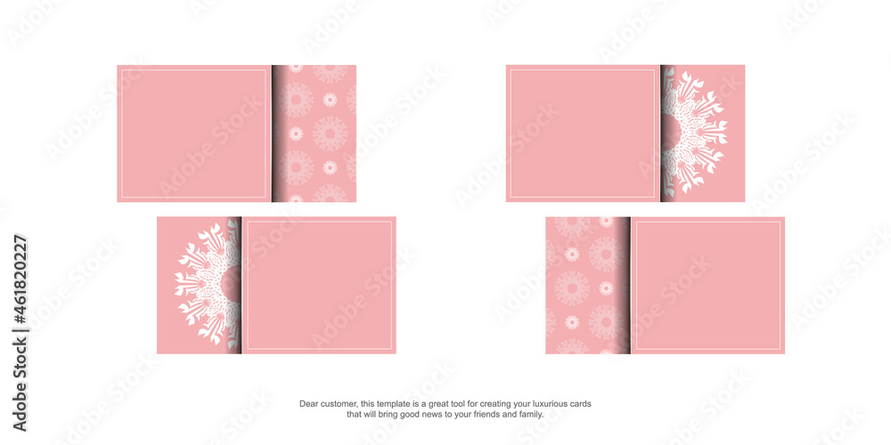 Pink business card with Indian white pattern for your brand.
