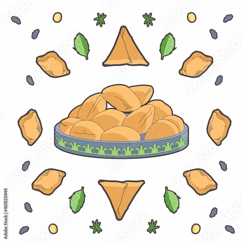 Baursaks are the national dishes of the nomadic peoples. White background. Vector. photo