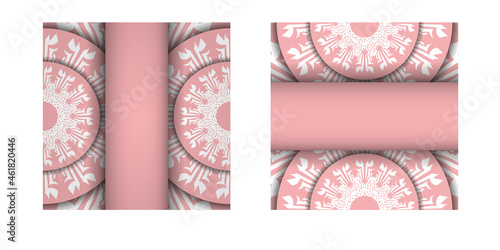 Leaflet in pink with abstract white pattern prepared for typography.