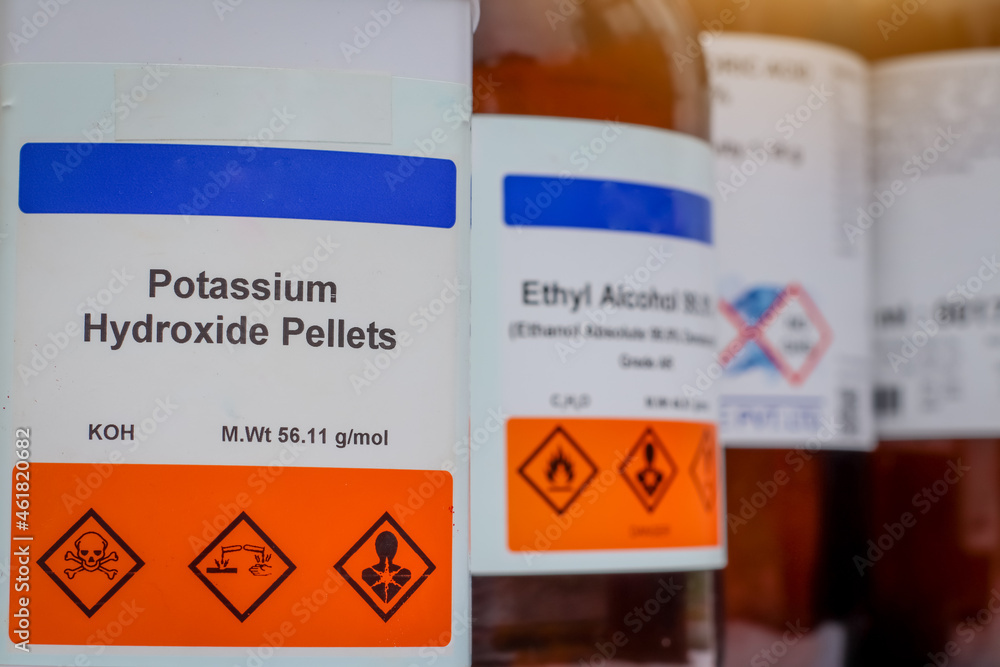 potassium hydroxide pellets, laboratory chemicals Stock Photo Adobe Stock