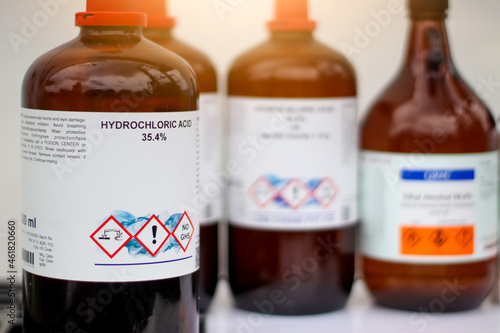 hydrochloric acid, a chemical used in laboratories photo