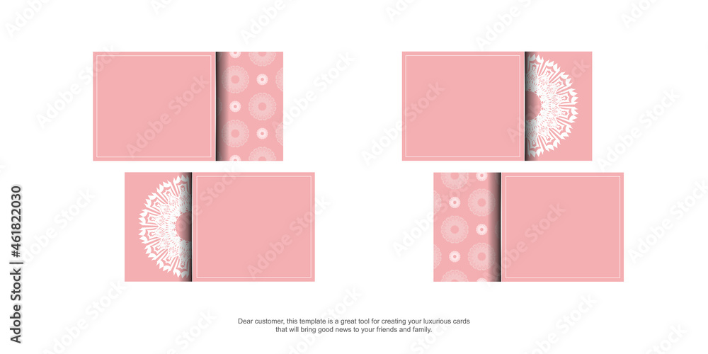 Pink business card with vintage white ornament for your contacts.