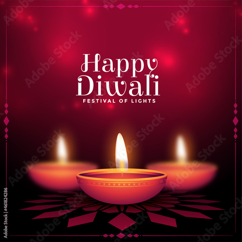 traditional happy diwali festival card red background