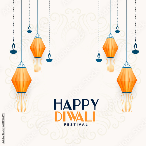 happy diwali lamps and diya decoration background