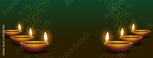 realistic diya decoration diwali banner