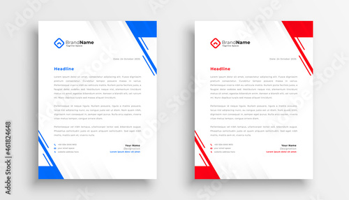 modern business letterhead template in blue and red colors