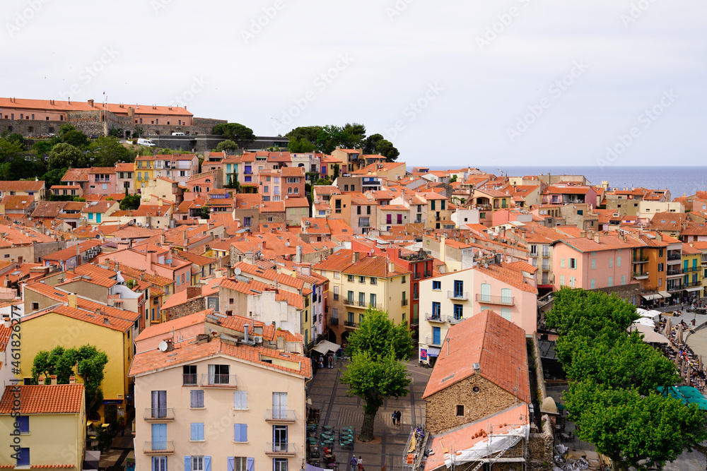 top view city Collioure in France south mediterranean town
