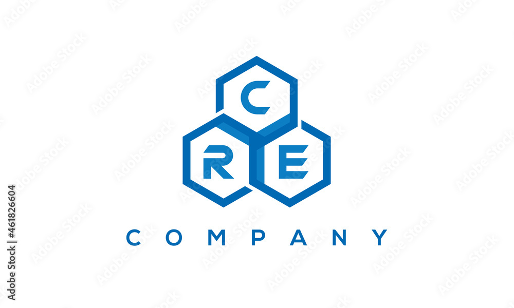 CRE three letters creative polygon hexagon logo CRE three letters creative polygon hexagon logo