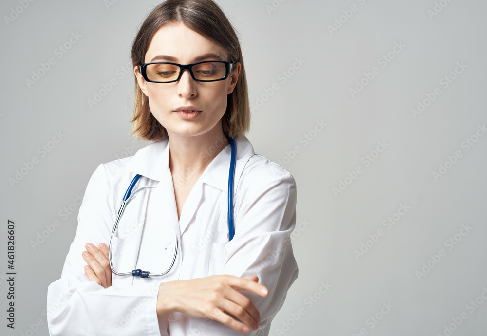 female doctor with stethoscope isolated background female doctor with stethoscope isolated background