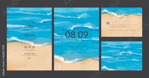wedding cards, invitation. Save the date sea style design. Romantic beach wedding summer background   © PEKENBALI