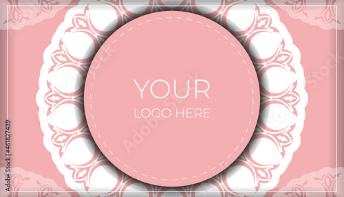 Greeting Brochure in pink with Greek white ornaments prepared for typography.