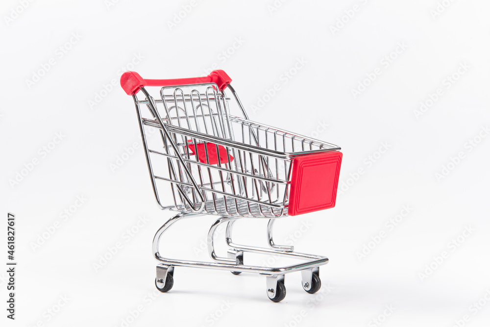 A Empty grocery shopping cart. Isolated on white background A Empty grocery shopping cart. Isolated on white background